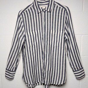 H&M Linen Cotton Blend Long Sleeve Button Front Blouse 12 R2104-333